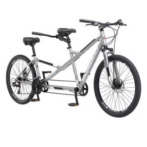 Schwinn Twinn Tandem Bike, Low Step-Through & Lightweight Aluminum Frame, Grey