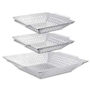 4. Vencino 3 Pack Heavy Duty, Stainless Steel Grill Basket Set, Fit All Grill