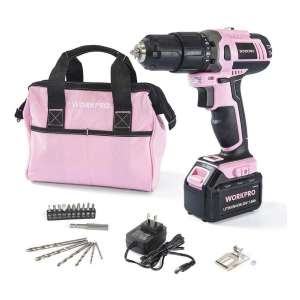 6. WORKPRO Pink Cordless 20V Drill Driver Set