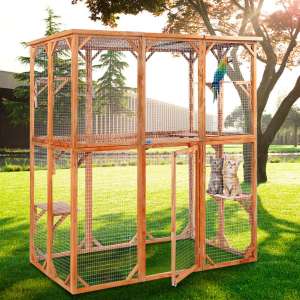 JAXPETY Cat Wooden House Cat Dog Cage