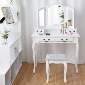 Giantex Vanity Table Set with Mirror and Stool (White)