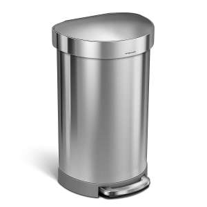 simplehuman Semi-Round Brushed Stainless Steel Trash Can with Liner Rim 