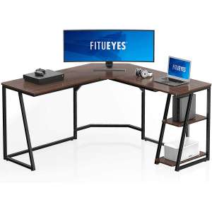 FITUEYES LCD114002WE L Shaped Corner Gaming Desk with Storage